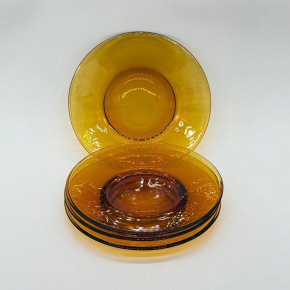 Vintage Duralex 1970's Amber Glass Salad Plates Set Of 4 - Picture 2 of 6